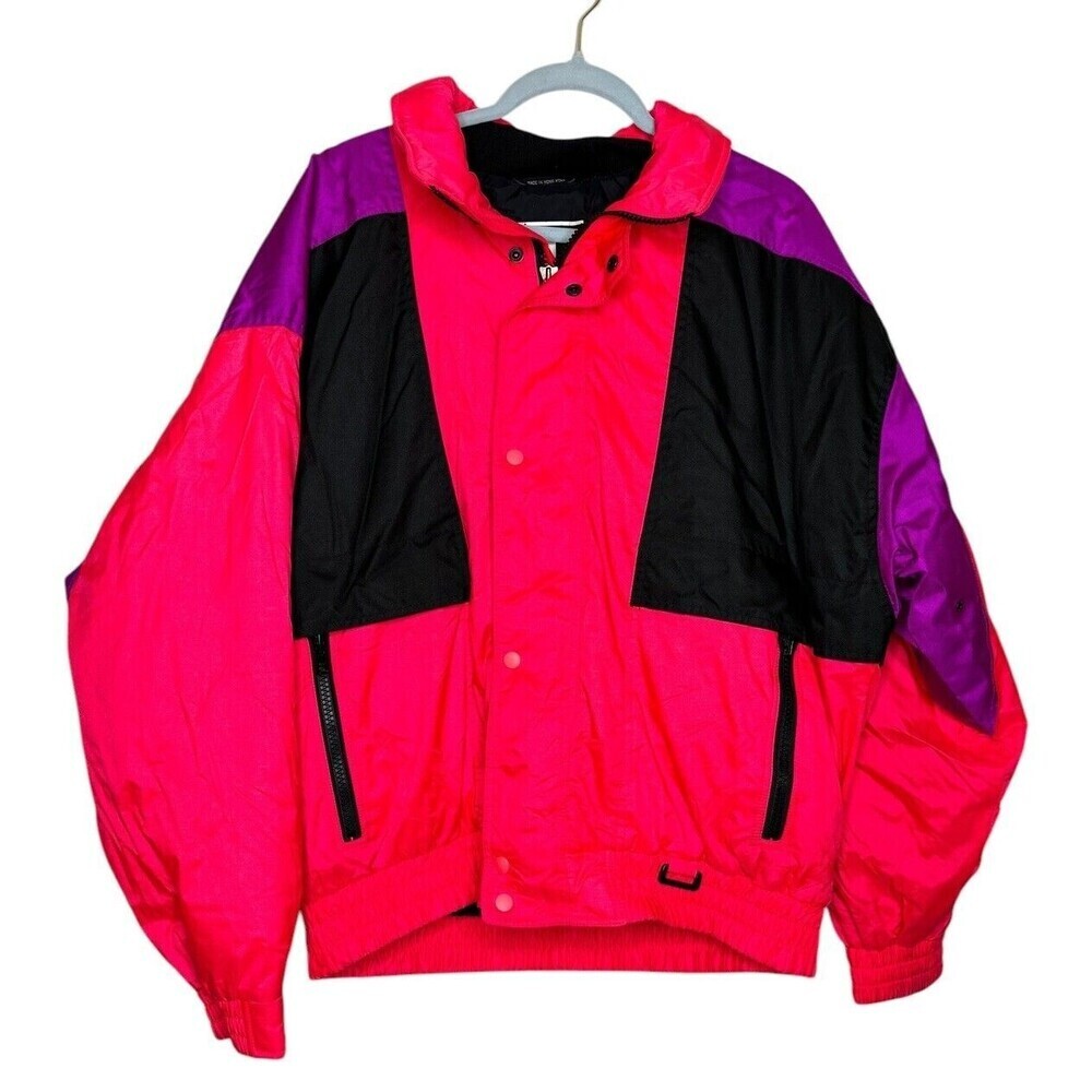 Vintage 1990s Solus Mens Ski Puffer Jacket Sz Large Jacket Neon Zip Nylon Vented